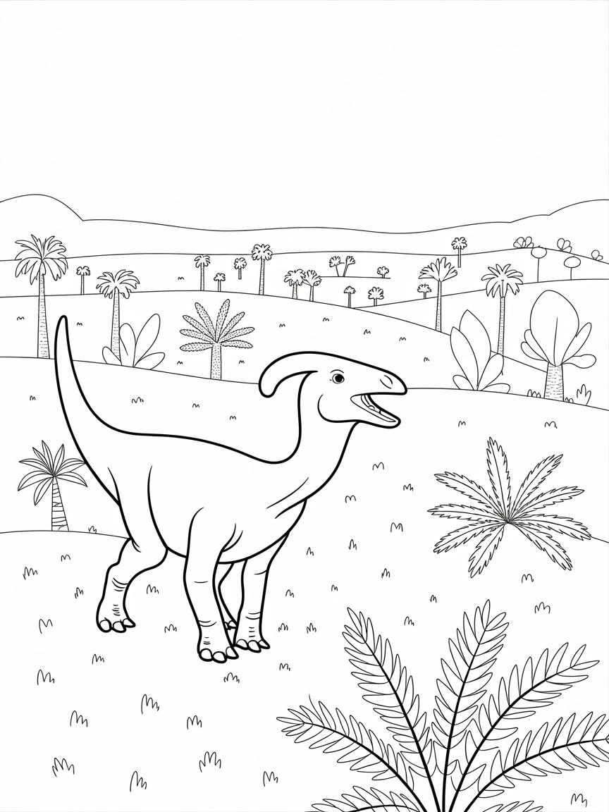 duck-billed Parasaurolophus with distinctive curved