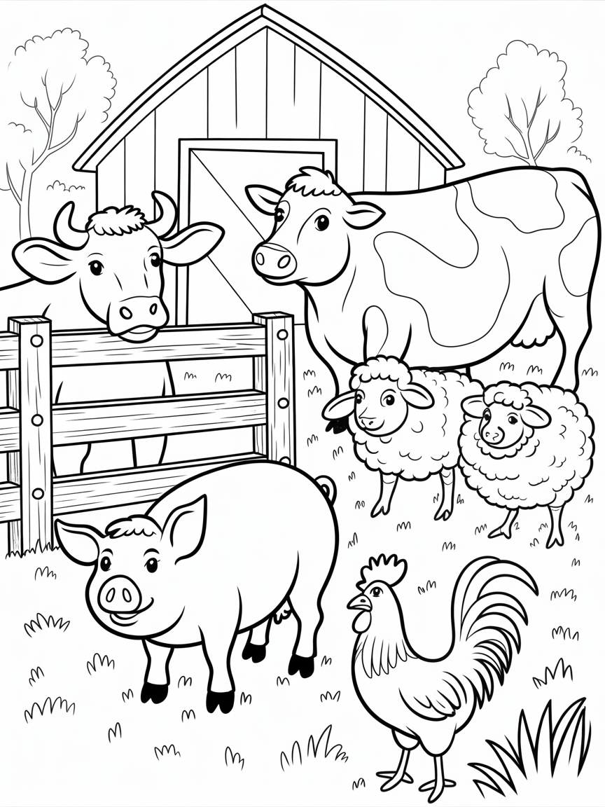 bustling farm scene featuring a