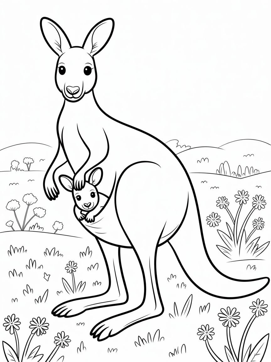 mother kangaroo with her curious