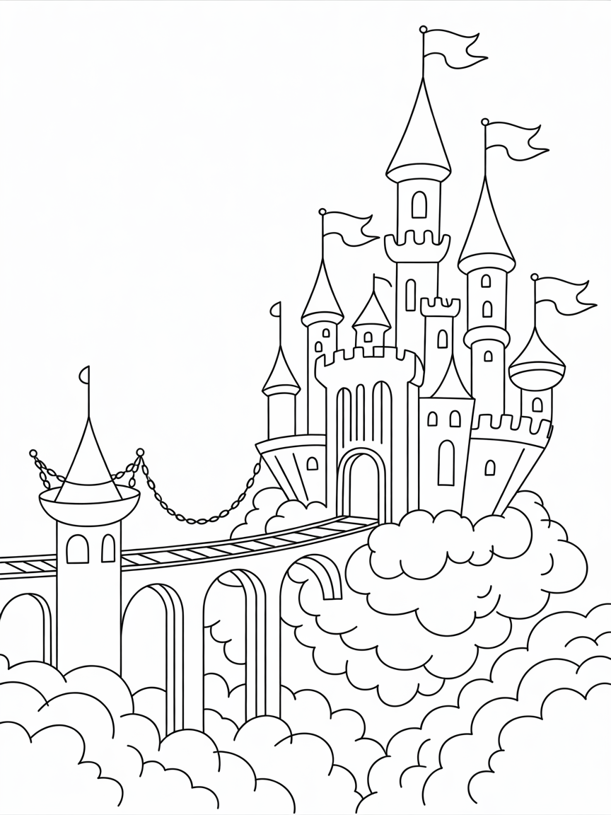 enchanted castle floating on clouds