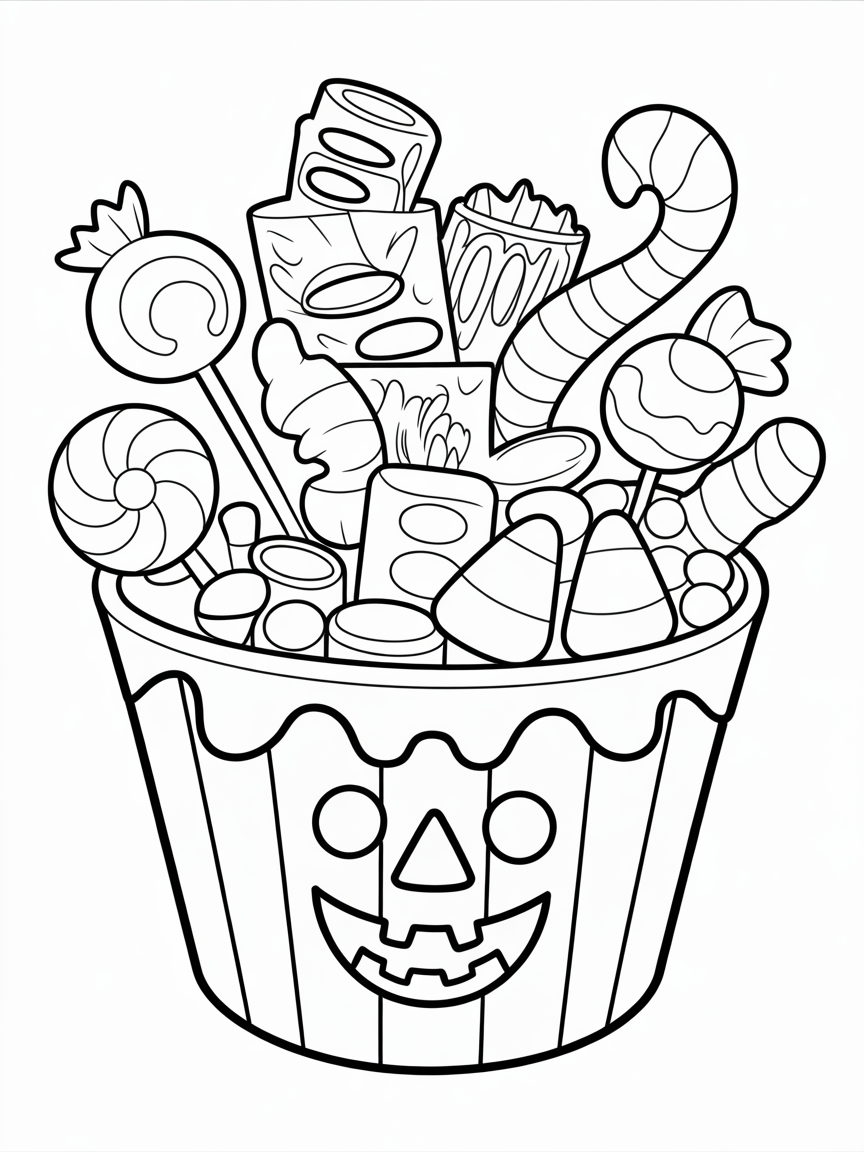 Halloween candy collection featuring wrapped