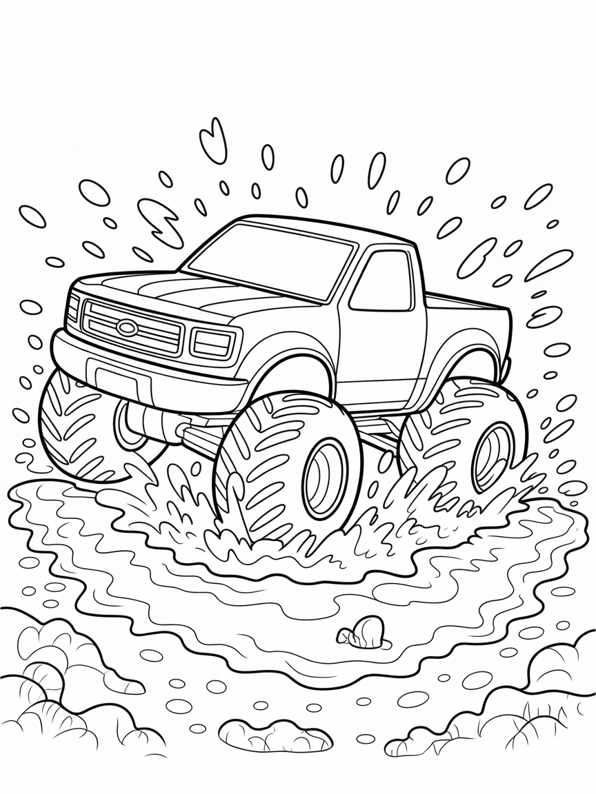 action-packed monster truck splashing through