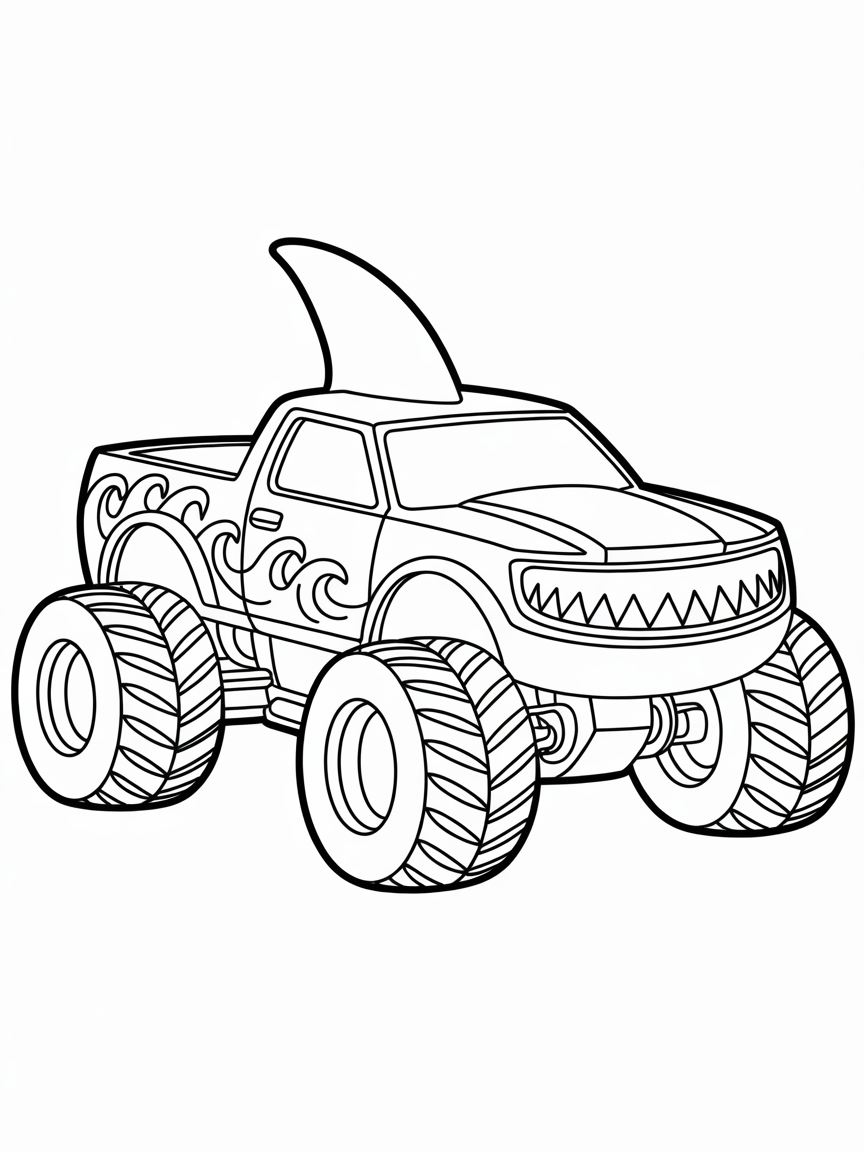 fearsome monster truck with shark