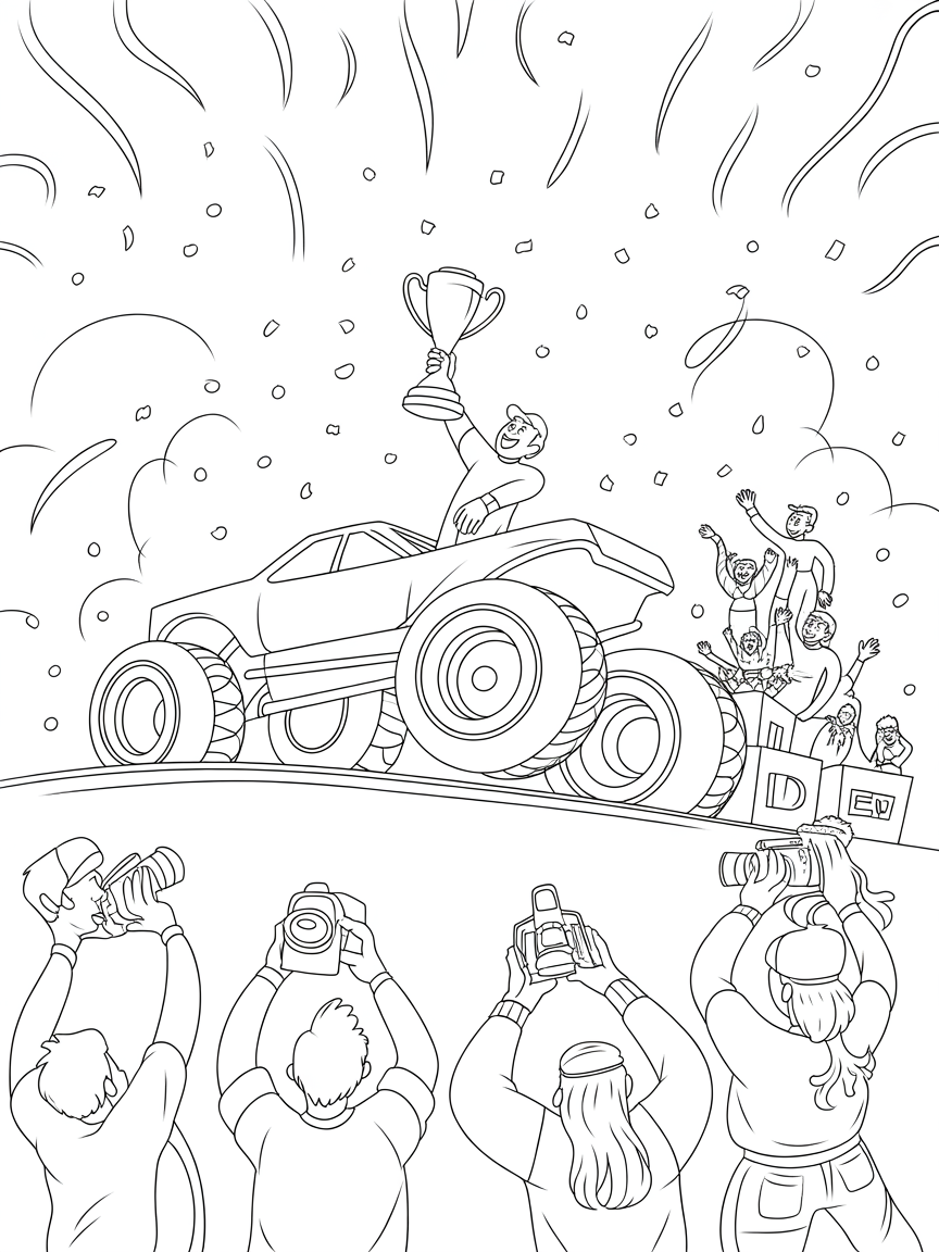 victory celebration scene with monster