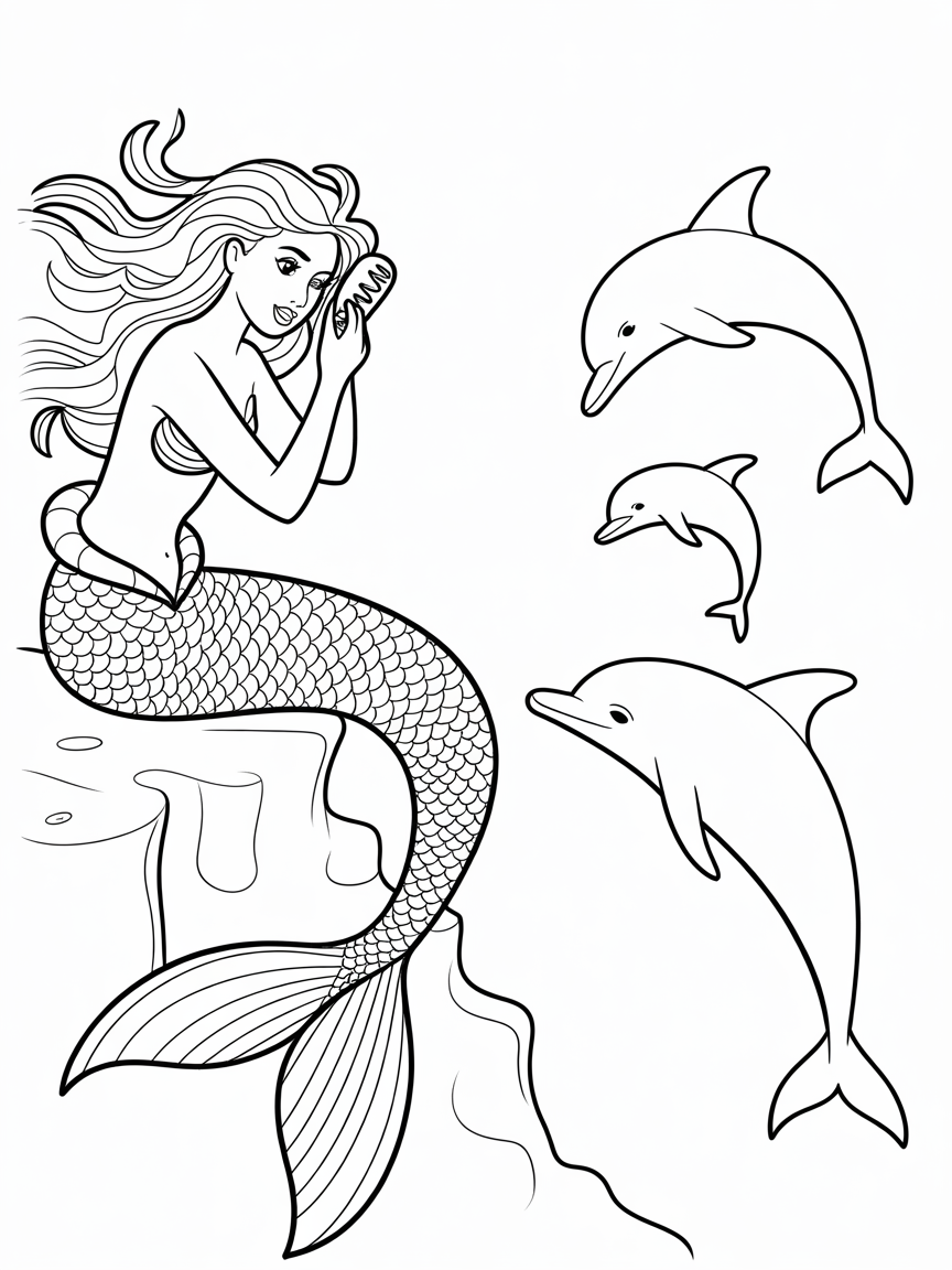 beautiful mermaid with flowing hair