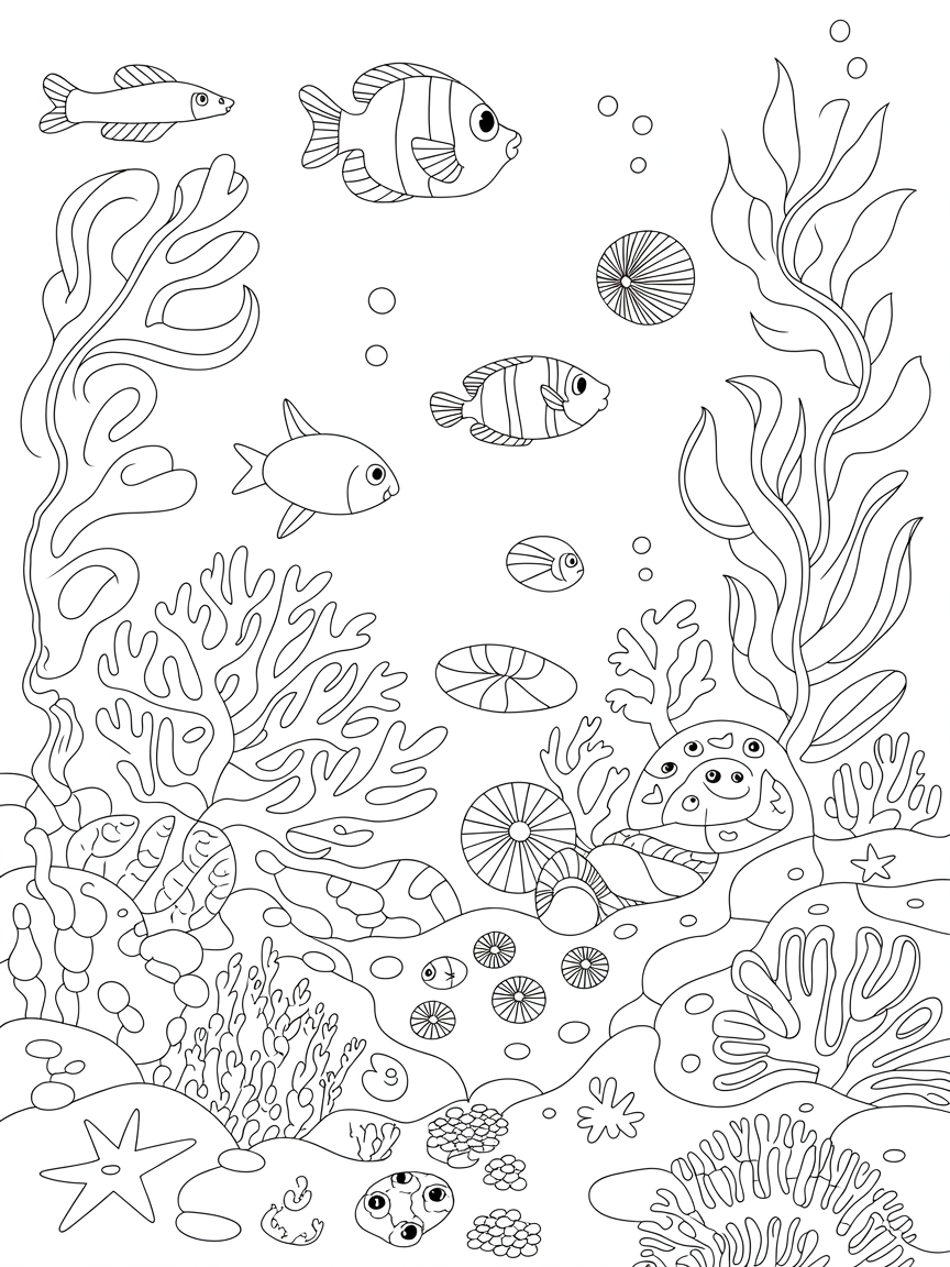 bustling coral reef ecosystem with