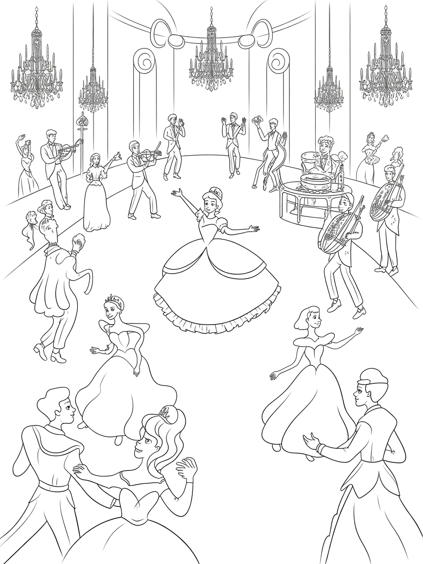grand ballroom scene with princess