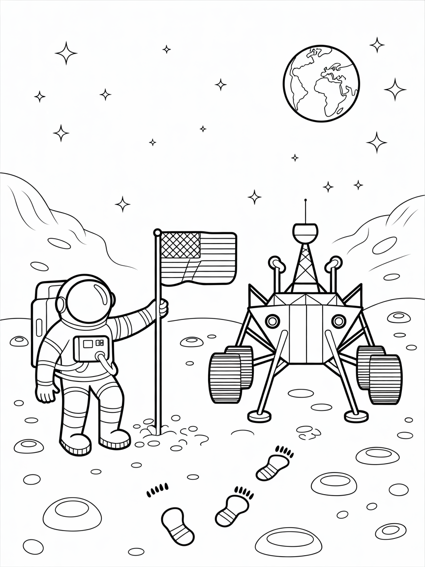 astronaut planting flag on lunar