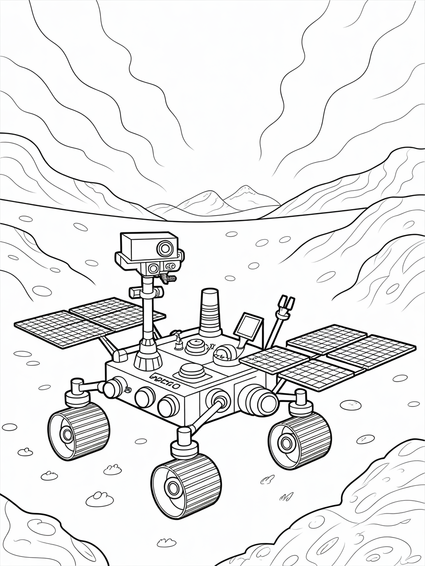 Mars rover with solar panels,