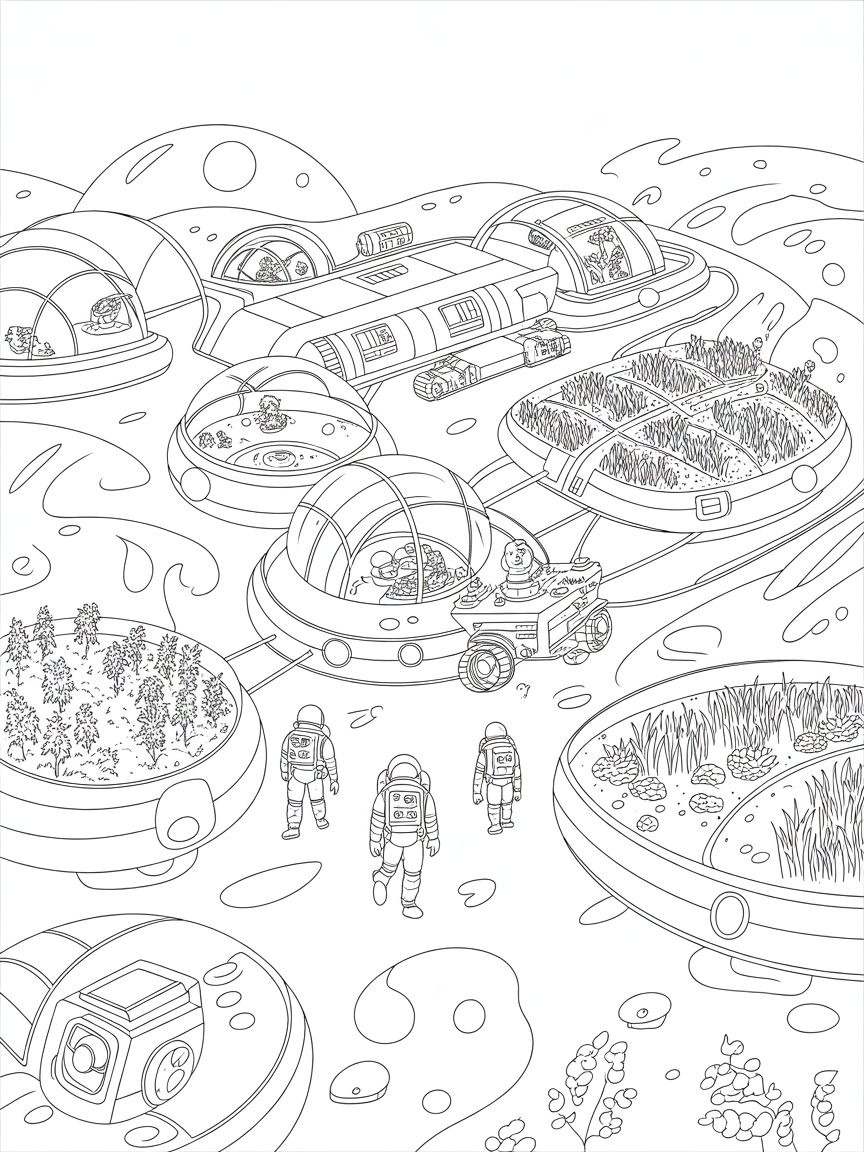futuristic Mars colony with interconnected