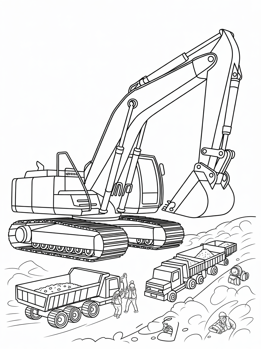 large construction excavator with tracked