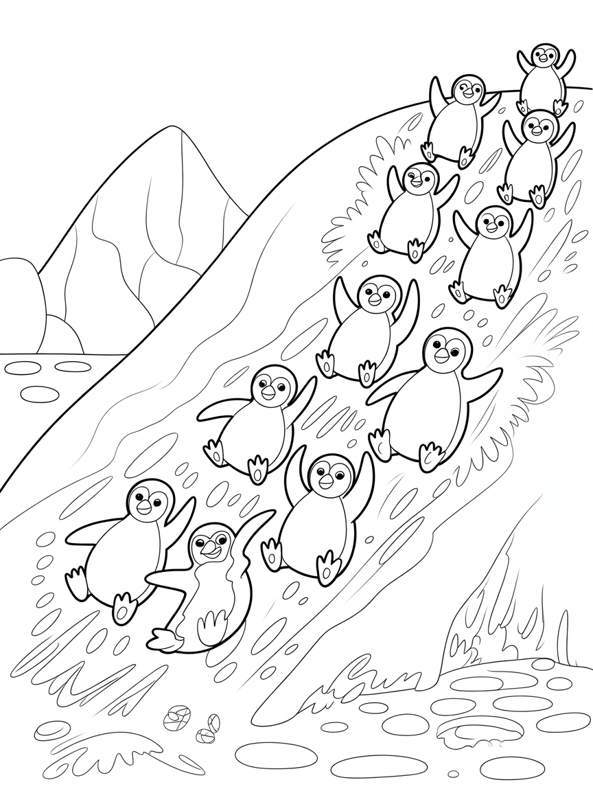 playful penguins sliding down icy