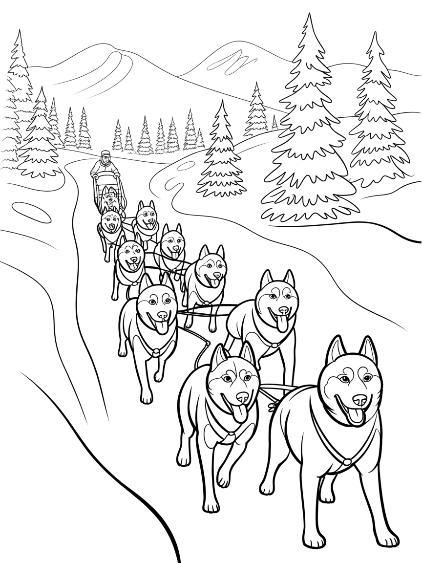 team of husky sled dogs