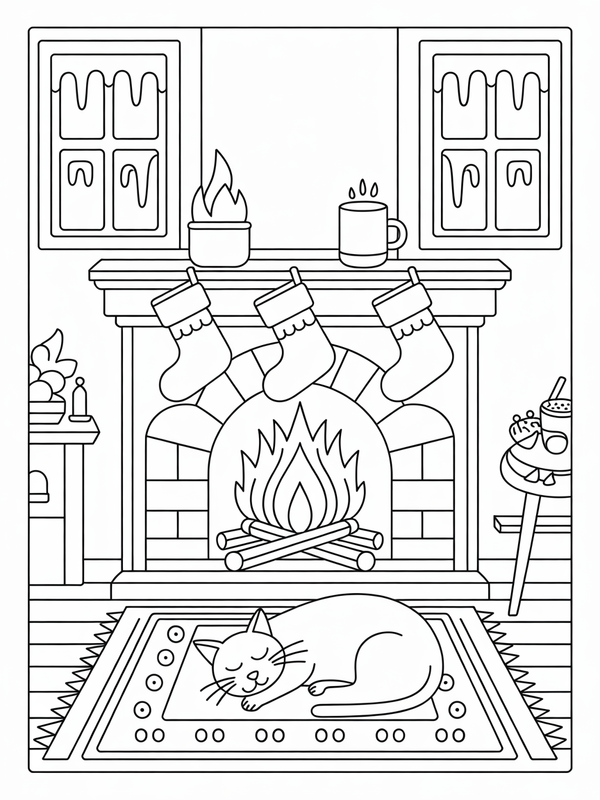 warm fireplace scene with crackling